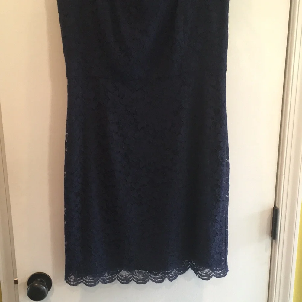 DVF navy blue lace Nisha dress with sheer navy top. - Picture 6 of 16